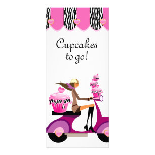 Bäckerei Cupcake Scooter Pink Zebra Werbekarte