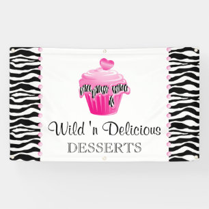 Bäckerei Cupcake Zebra Pink Dots Banner