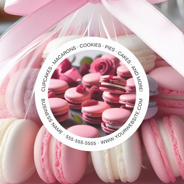 Bäckerei Custom Foto Macarons White Runder Aufkleber (Bakery Custom Photo Macarons White Classic Round Sticker)