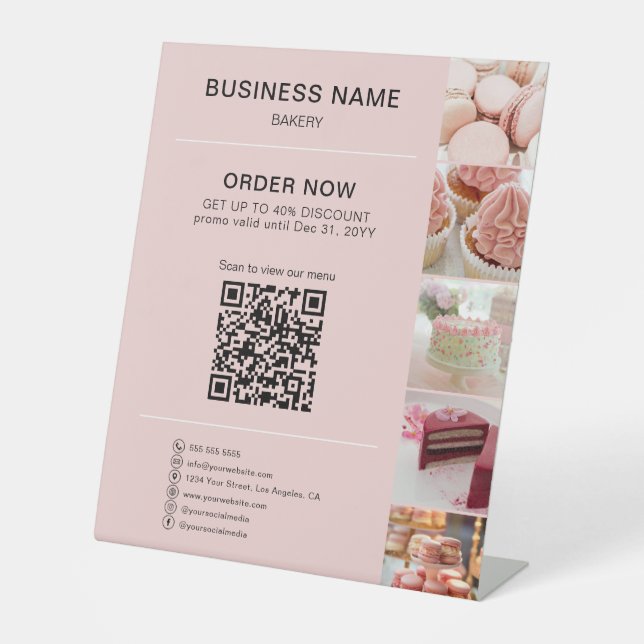 Bäckerei Custom Foto Social Media QR Sockelschild (Vorderseite)