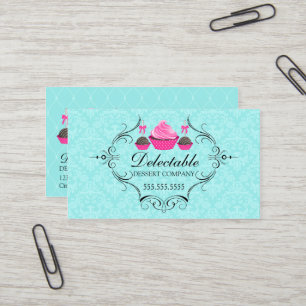 Bäckerei-Damast-Aqua-Rosa Visitenkarte