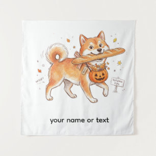 Bäckerei-Dieb Shiba Inu - Süßer Hund trägt Französ Wandteppich