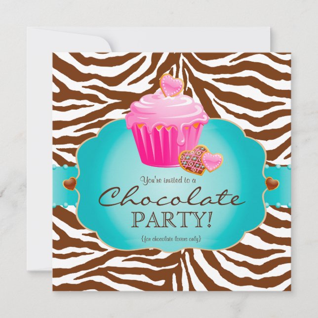 Bäckerei Einladung Schokolade Cupcake Pink (Vorderseite)