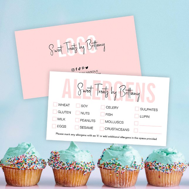 Bäckerei Feminine Blush Pink Food Allergie Checkli Visitenkarte (Von Creator hochgeladen)