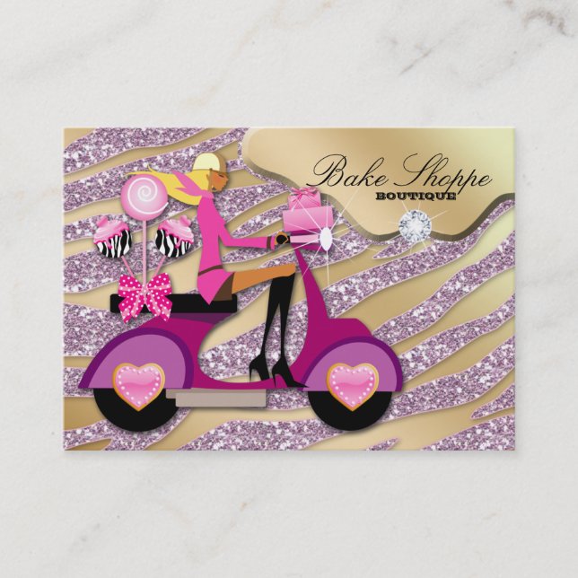 Bäckerei-Geschäfts-Kartezebra-Rosa-Kuchen-Pop Visitenkarte (Vorderseite)