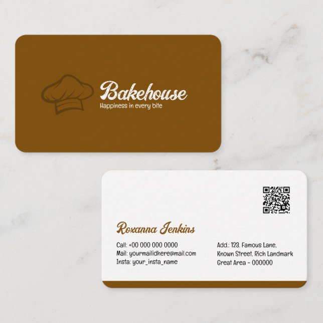 Bäckerei-Geschäftskarten-Vorlage mit QR-Code | DP7 Visitenkarte (Vorne/Hinten)