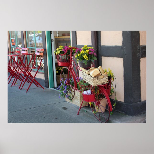 Bäckerei im Fahrradkorb bei Solvang in Farbe Poster (Vorne)