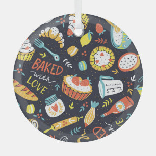 Bäckerei im Retro-Stil, Dots, Blumenelemente. Ornament Aus Glas
