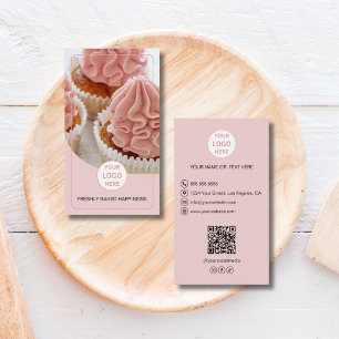 Bäckerei Individuelles Foto-Logo QR Rosa Visitenka Visitenkarte
