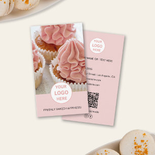 Bäckerei Individuelles Foto-Logo QR Rosa Visitenka Visitenkarte