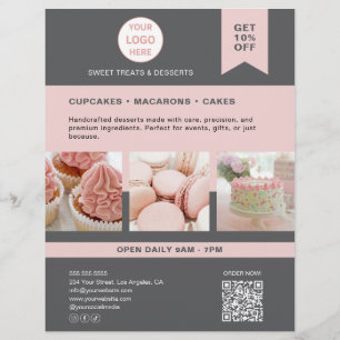 Bäckerei individuelles Logo Grau Rosa Flyer