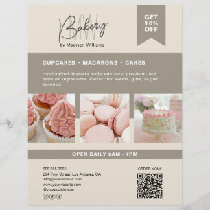 Bäckerei individuelles Monogramm-Logo Beige Flyer