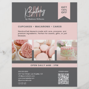 Bäckerei individuelles Monogramm-Logo Grau Rosa Fl Flyer