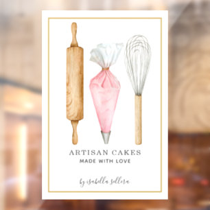 Bäckerei Konditor Aquarell Backutensilien Fensteraufkleber