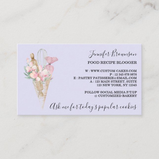 Bäckerei Konditorei Blume Boho Creative Koch lilac Visitenkarte (Vorderseite)