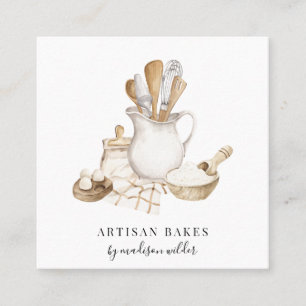 Bäckerei Konditorei Koch Aquarell Quadratische Visitenkarte