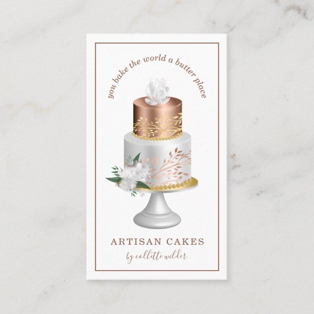 Bäckerei Konditorei Koch Aquarell Rose Goldene Per Visitenkarte (Vorderseite)