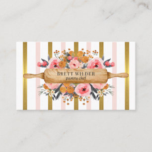 Bäckerei Konditorei Koch Blumenrosa Streifen Visitenkarte
