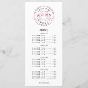 Bäckerei Konditorei Koch Catering Flat Menu Menükarte