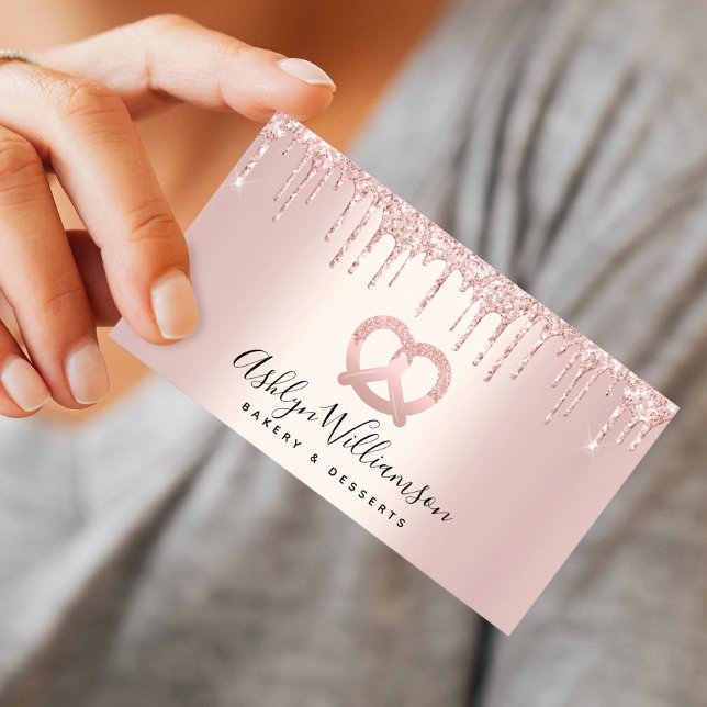 Bäckerei Konditorei Koch Catering Rose Gold Glitze Visitenkarte (Von Creator hochgeladen)