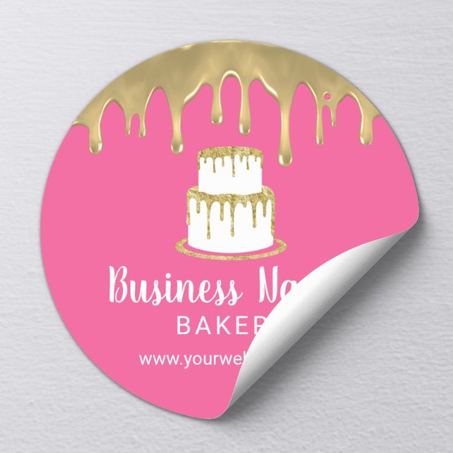 Bäckerei Konditorei Koch Gold Cake Logo Sweet Pink Runder Aufkleber (Von Creator hochgeladen)