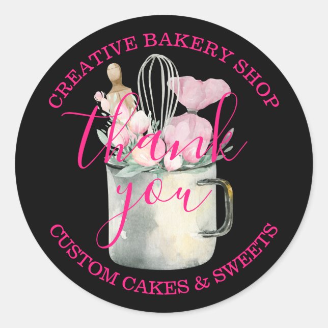 Bäckerei Konditorei Koch niedlich rosa schwarz Dan Runder Aufkleber (Vorderseite)