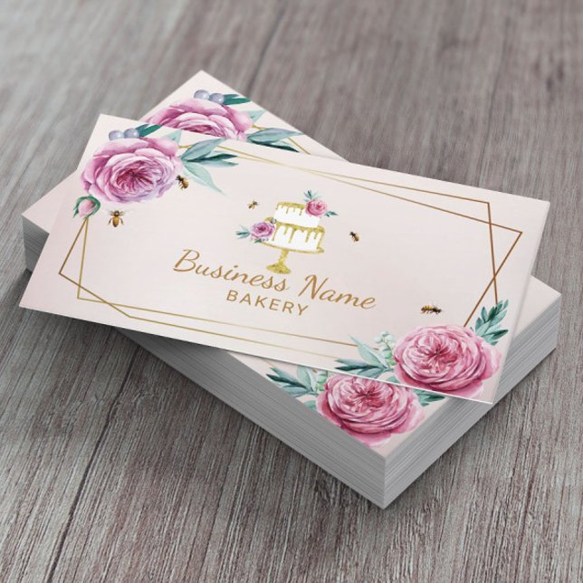 Bäckerei Konditorei Koch Rosa Blume & Bienen Süßku Visitenkarte (Von Creator hochgeladen)
