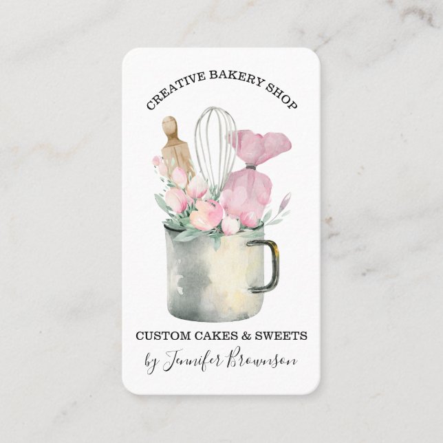 Bäckerei Konditorei Koch Rosa Blume Boho chic Visitenkarte (Vorderseite)