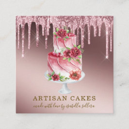 Bäckerei Konditorei Koch Rose Gold Glitzer Tropfen Quadratische Visitenkarte
