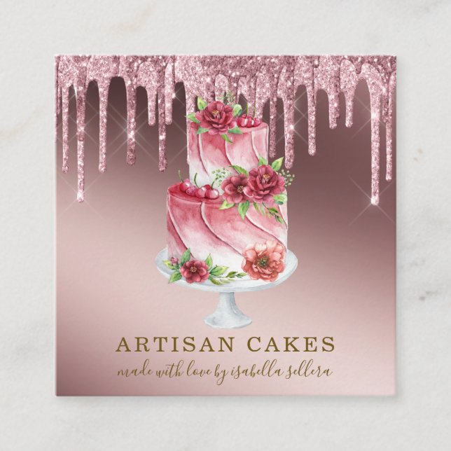 Bäckerei Konditorei Koch Rose Gold Glitzer Tropfen Quadratische Visitenkarte (Vorderseite)