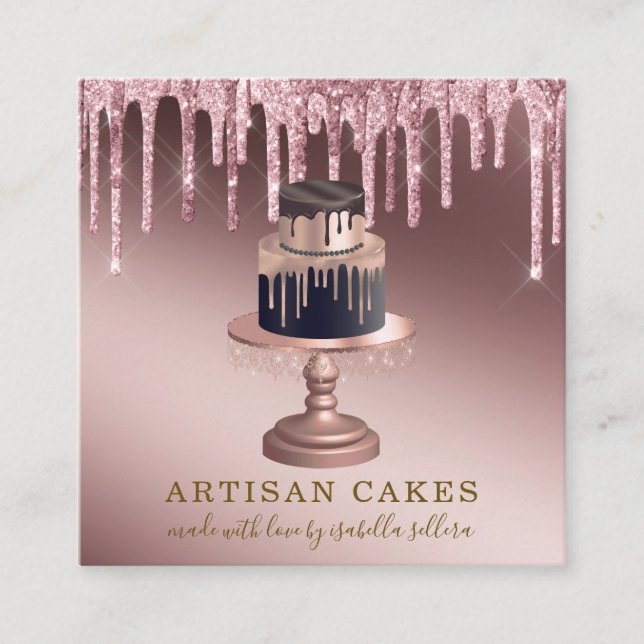 Bäckerei Konditorei Koch Rose Gold Glitzer Tropfen Quadratische Visitenkarte (Vorderseite)