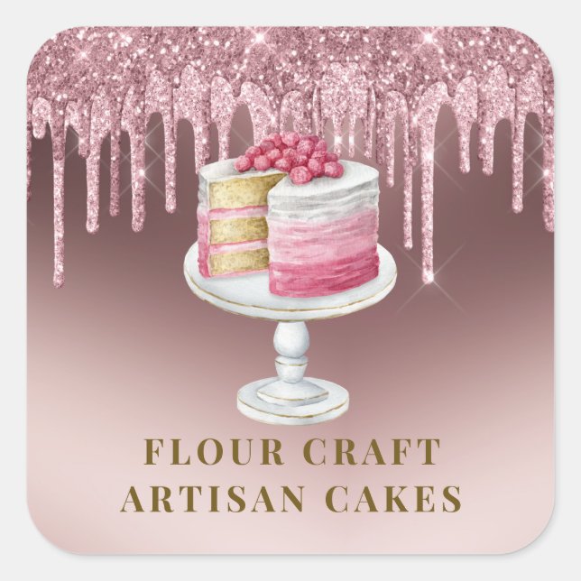 Bäckerei Konditorei Koch Rose Gold Glitzer Tropfen Quadratischer Aufkleber (Vorderseite)