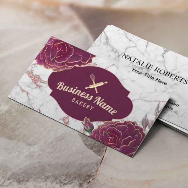 Bäckerei Konditorei Koch Rote Rose Gold Marmor Visitenkarte (Von Creator hochgeladen)