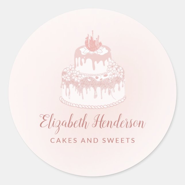 Bäckerei Konditorei Rosa Tropfen Kuchen Runder Aufkleber (Vorderseite)