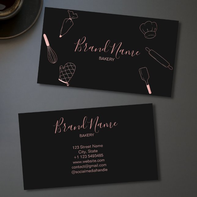 Bäckerei Konditorei Rose Gold Whisk Koch Minimal Visitenkarte (Von Creator hochgeladen)