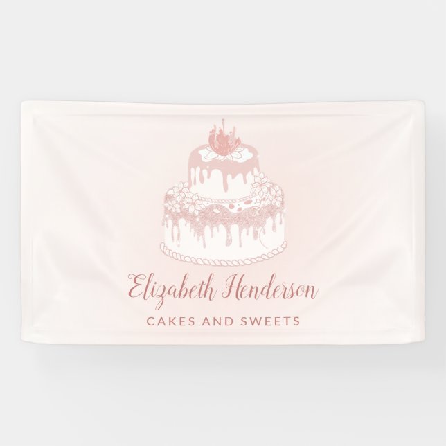 Bäckerei Konditorei Süßigkeiten Rose Gold Rosa Banner (Horizontal)