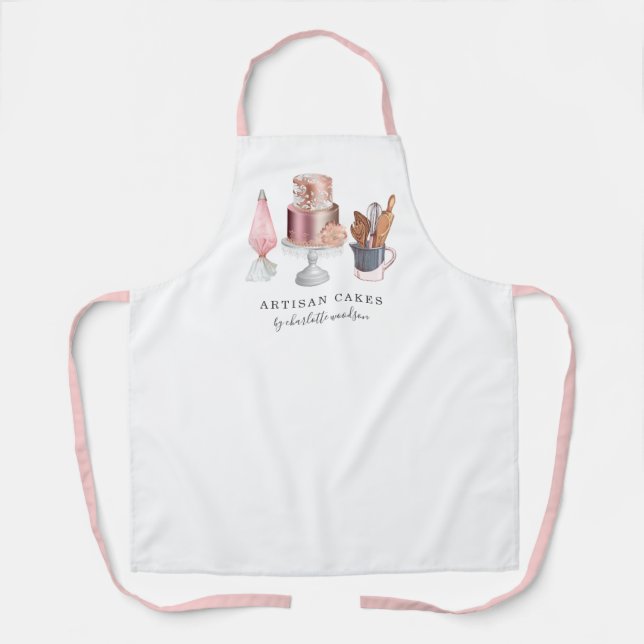 Bäckerei Kuchen Maker Aquarell und Utensid Schürze (Vorderseite)