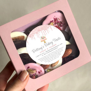 Bäckerei Kuchen Rosa Glitzer Tropfen Dessert Recht Runder Aufkleber