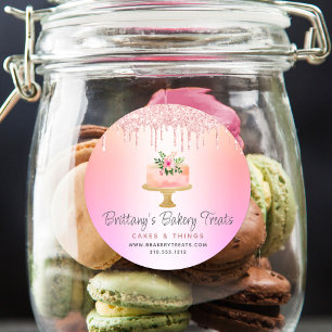 Bäckerei Kuchen Rosa Glitzer Tropfen Rainbow Ombre Runder Aufkleber