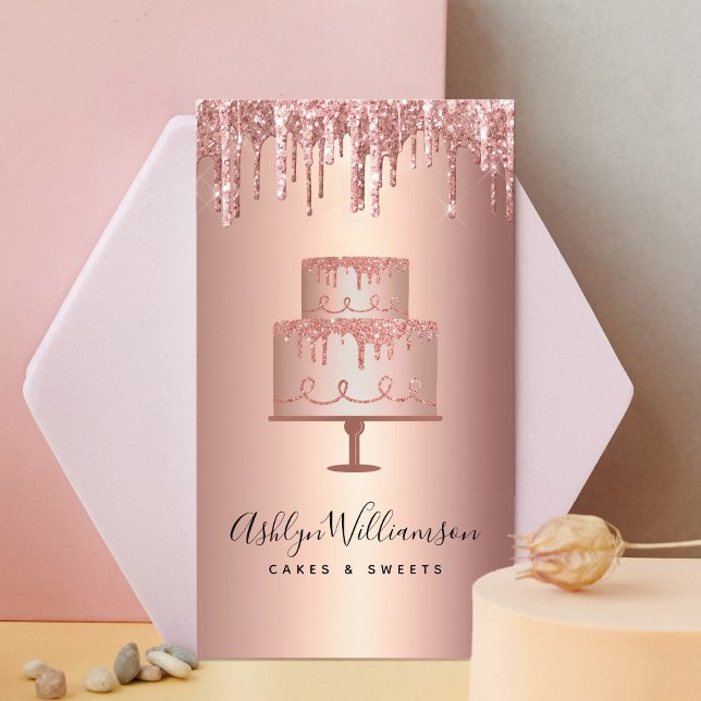 Bäckerei Kuchen Rose Gold Kupfer Glitzer Tropfen K Visitenkarte (Von Creator hochgeladen)