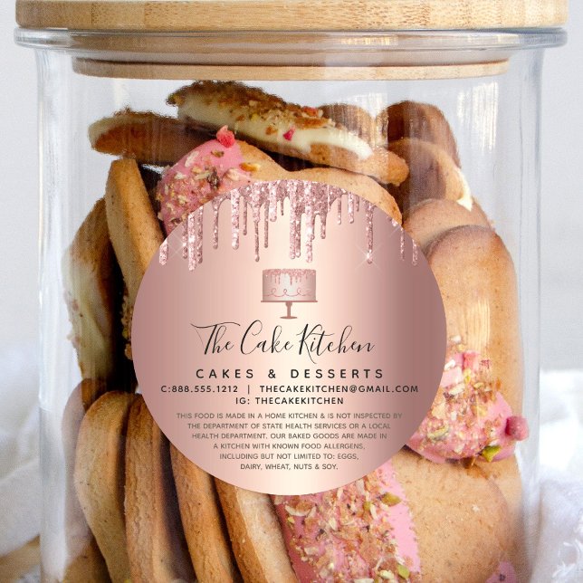 Bäckerei Kuchen Rose Gold Kupfer Glitzer Tropfen R Runder Aufkleber (Von Creator hochgeladen)