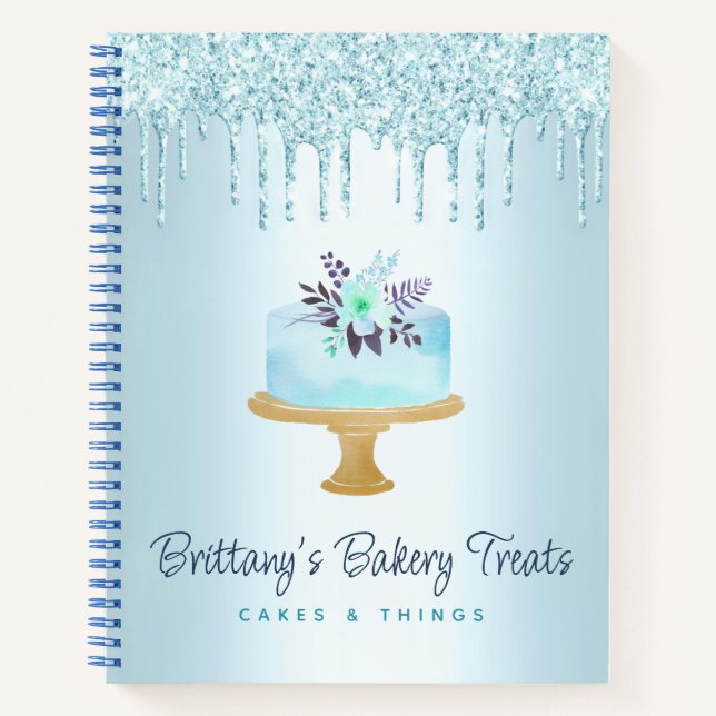 Bäckerei Kuchen Türkis Konditorei Glitzer Tropfen  Notizbuch (Vorderseite)