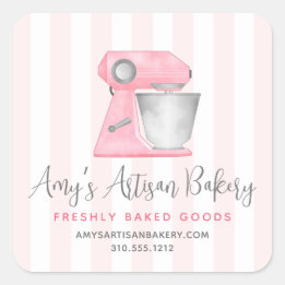 Bäckerei Küchenmixer Blush Rosa Weiße Streifen Che Quadratischer Aufkleber