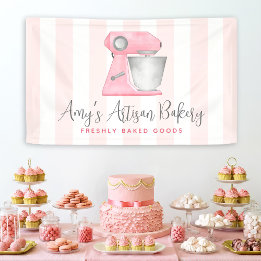 Bäckerei-Küchenmixer-Logo-Rosa-Weiß-Streifen Banner
