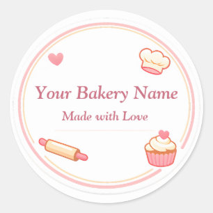 Bäckerei-Logo-Aufkleber - Pinkes Backsymbol-Mix-De Runder Aufkleber
