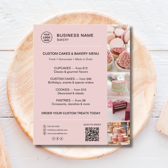 Bäckerei-Menü Benutzerdefiniertes Logo QR-Code Flyer (Bakery Menu Custom Logo QR Code Flyer)