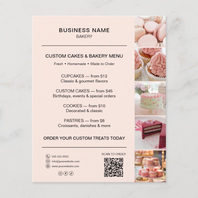 Bäckerei-Menü-Flyer-Vorlage QR-Code Pfirsich Flyer (Vorne)