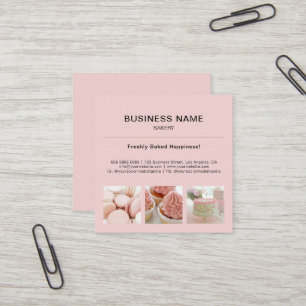 Bäckerei Minimal Rosa Custom Foto Business Square Quadratische Visitenkarte