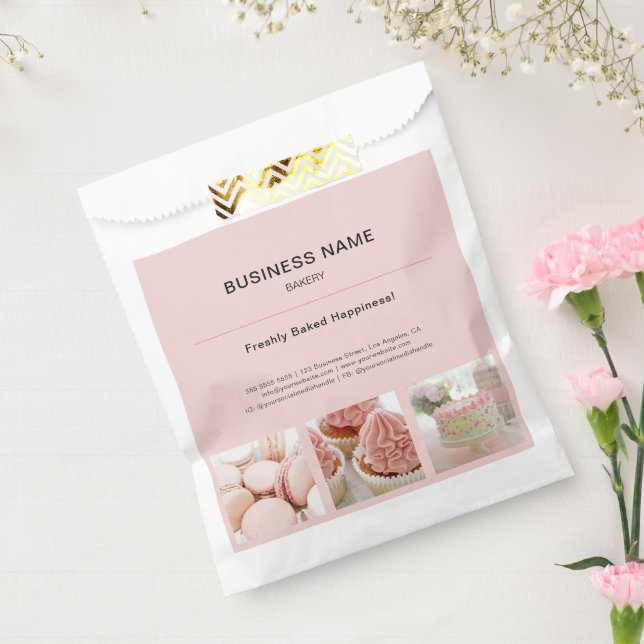 Bäckerei Minimal rosa Foto Business Geschenktütchen (Versiegelt)