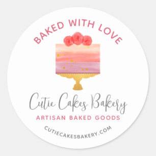 Bäckerei mit Liebe gebackener rosa lila Kuchen Des Runder Aufkleber